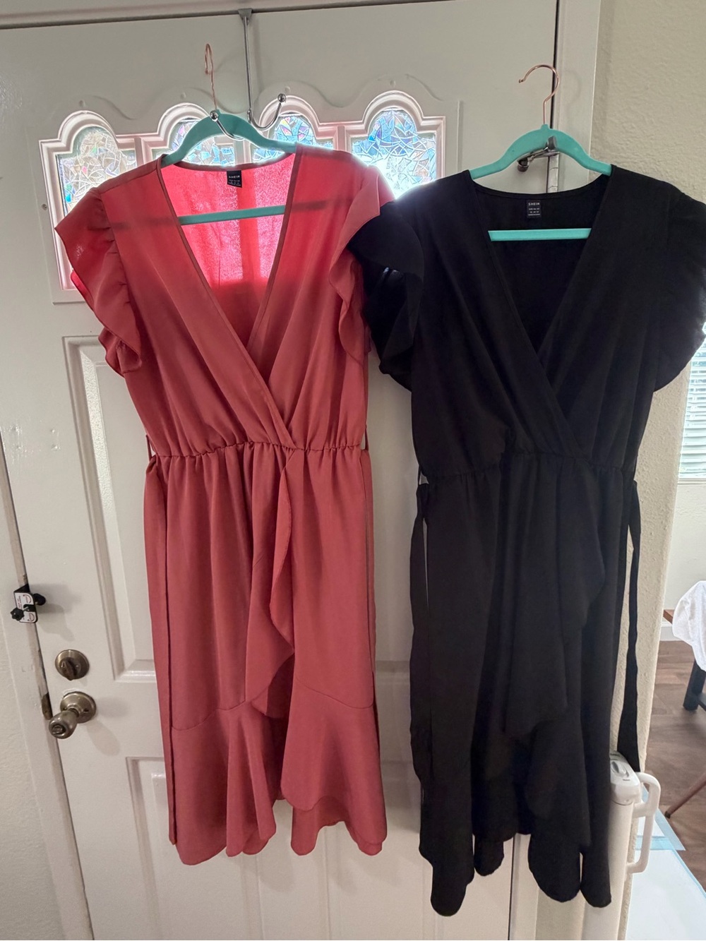 XL Rose & Black Wrap Midi Dresses (BOGO)